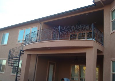 Outdoor deck railing and spiral staircase railing